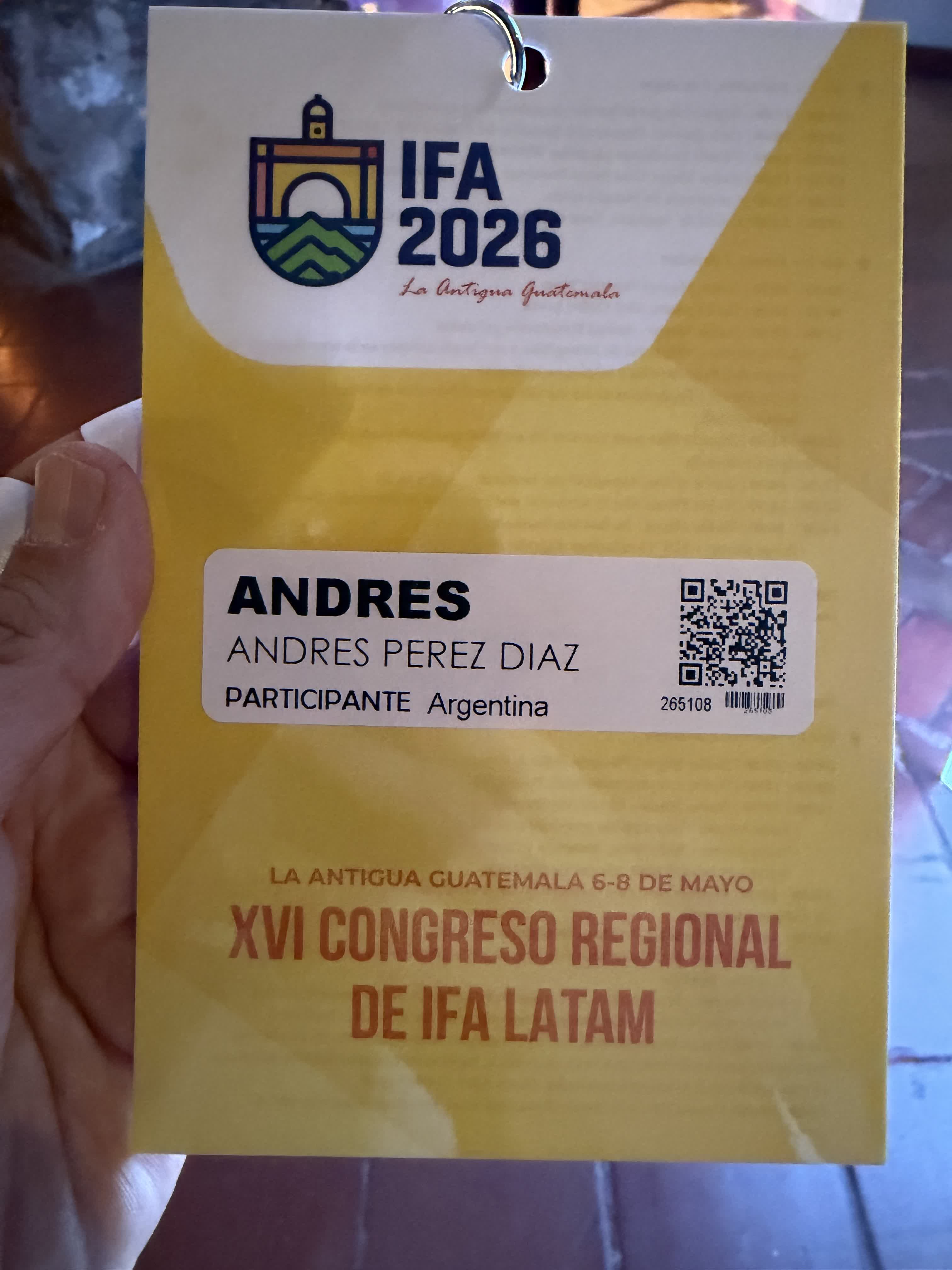 Credencial de participante — Andrés Pérez Díaz, IFA 2026